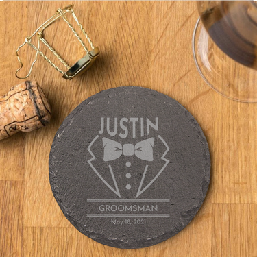 Round Groomsmen Slate Coasters for Wedding | Personalized Wedding Coasters